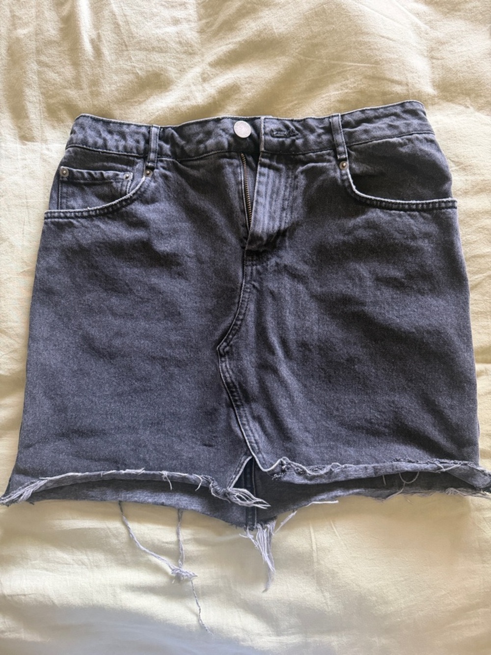 Black Distressed Denim Mini Skirt